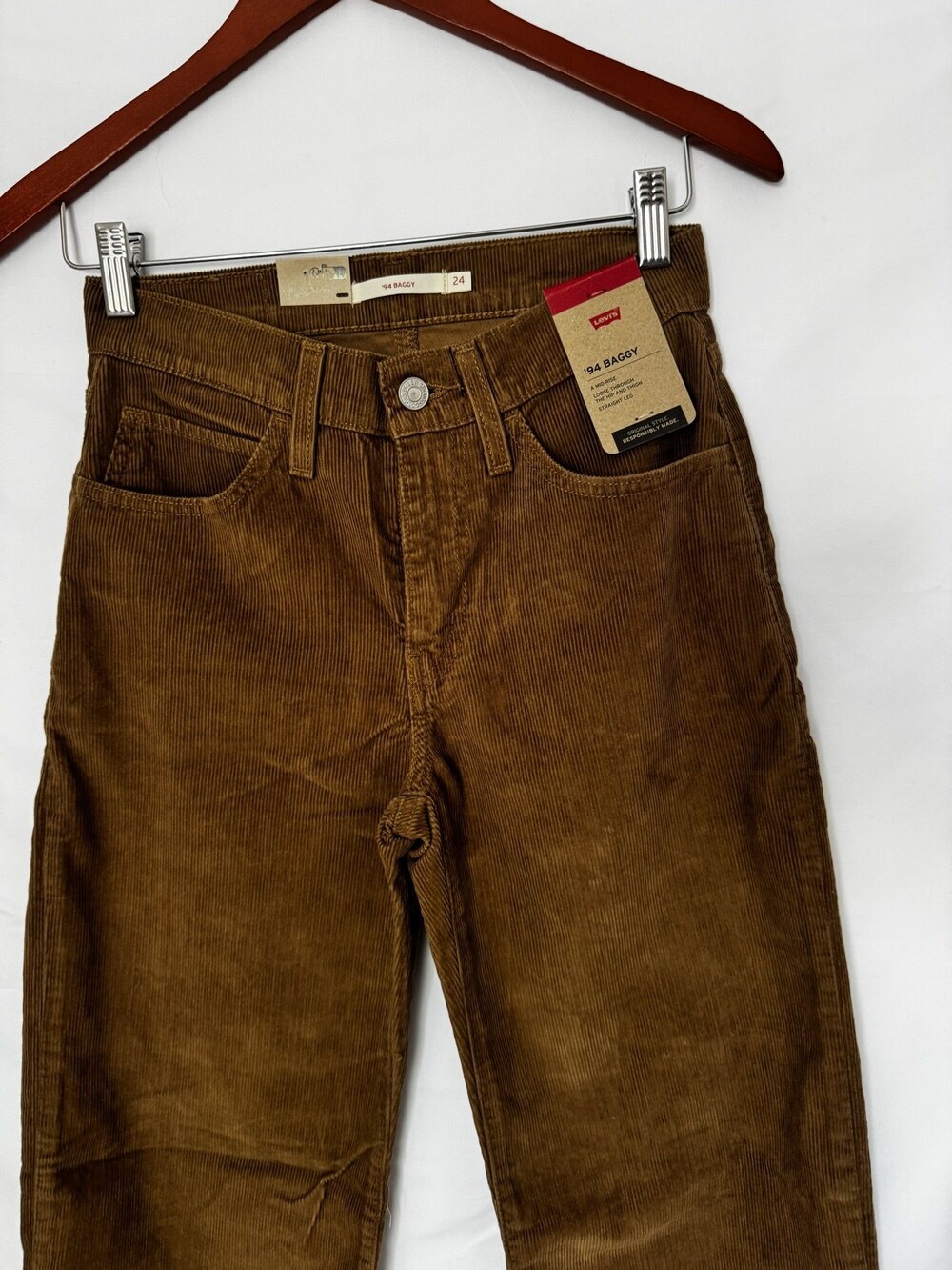 Levi's 94 Baggy Corduroy Pants Brown-Tan Wide Leg W24 L31 NWT